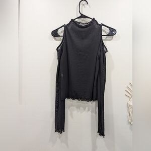 Chic Black Cold Shoulder Sheer Women's Blouse